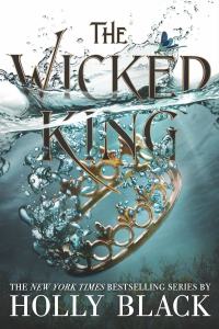 Cover of The Wicked King. A side view of a crown splashing down and sinking into the water. The title is half-submerged in water.